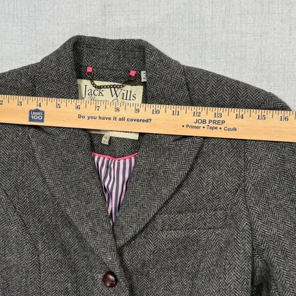 Jack Wills Tailored Blazer Herringbone Gray Wool Three Button Front Size 6 - Picture 6 of 12
